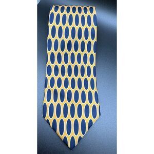 Lands’ End Men’s 100% Silk Neck Tie Yellow Blue Oval